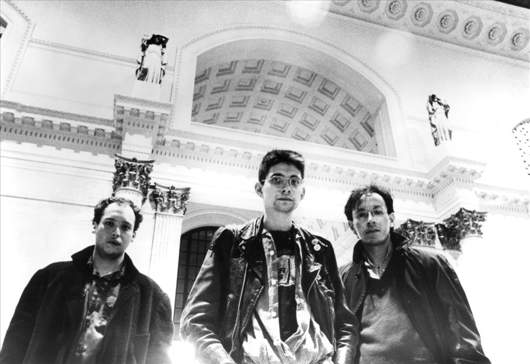 American rock band Big Black at Chicago's Union Station in a 1986 promo photo for Touch and Go Records. Left to right: Dave Riley, Steve Albini, and Santiago Durango. Photograph by John Bohnen